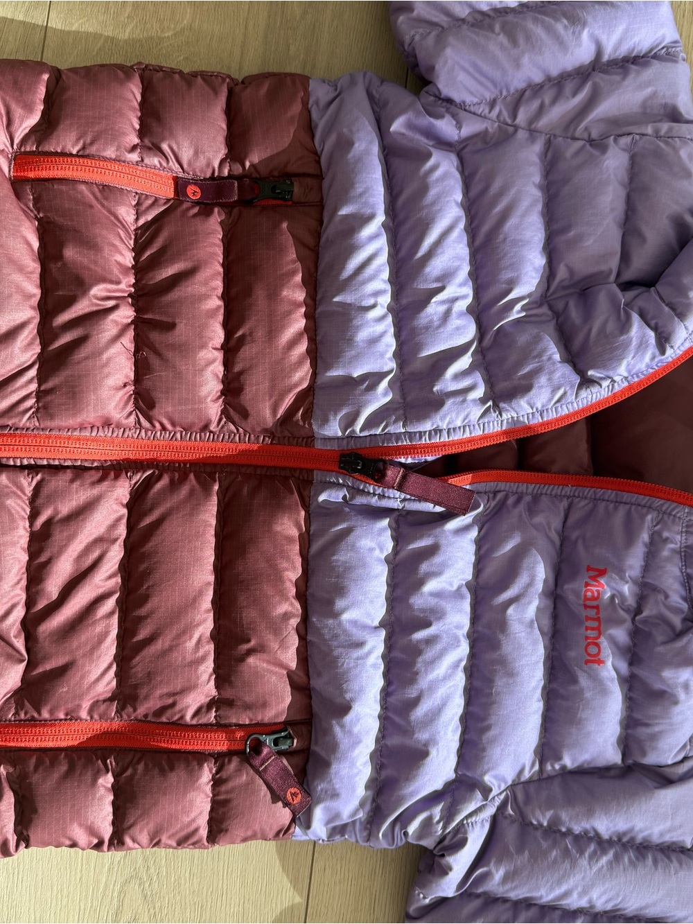Marmot Kids Two-Tone Lavender and Rose Puffer Jacket